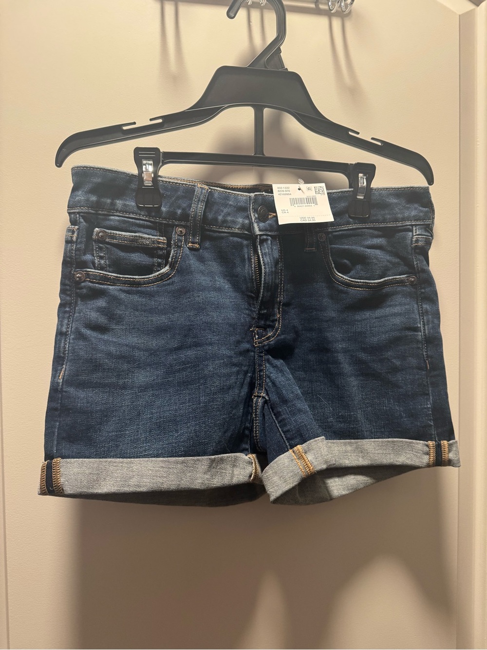 American Eagle Outfitters Dark Blue Rolled-Hem Denim Shorts